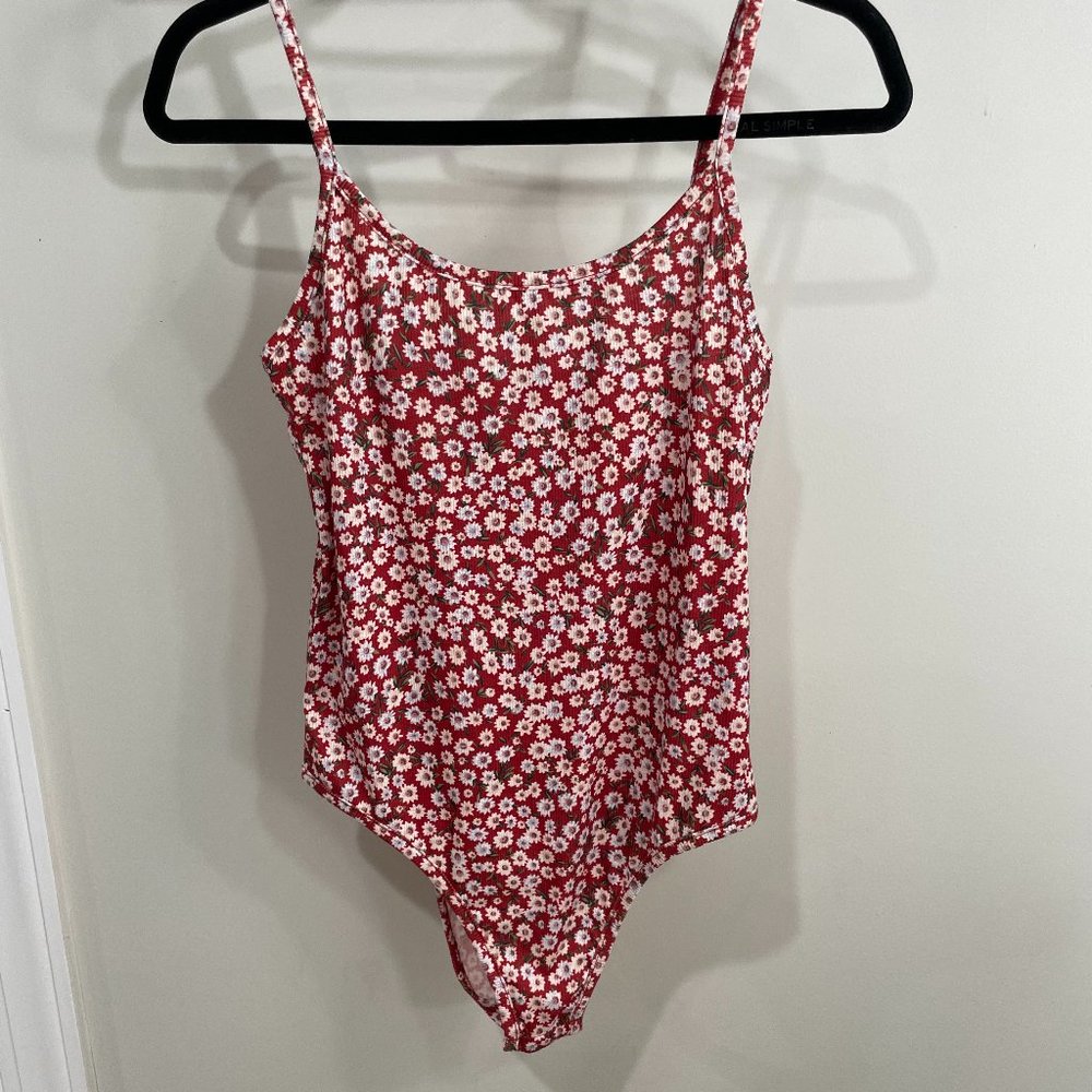 Red Floral Spaghetti Strap Bodysuit